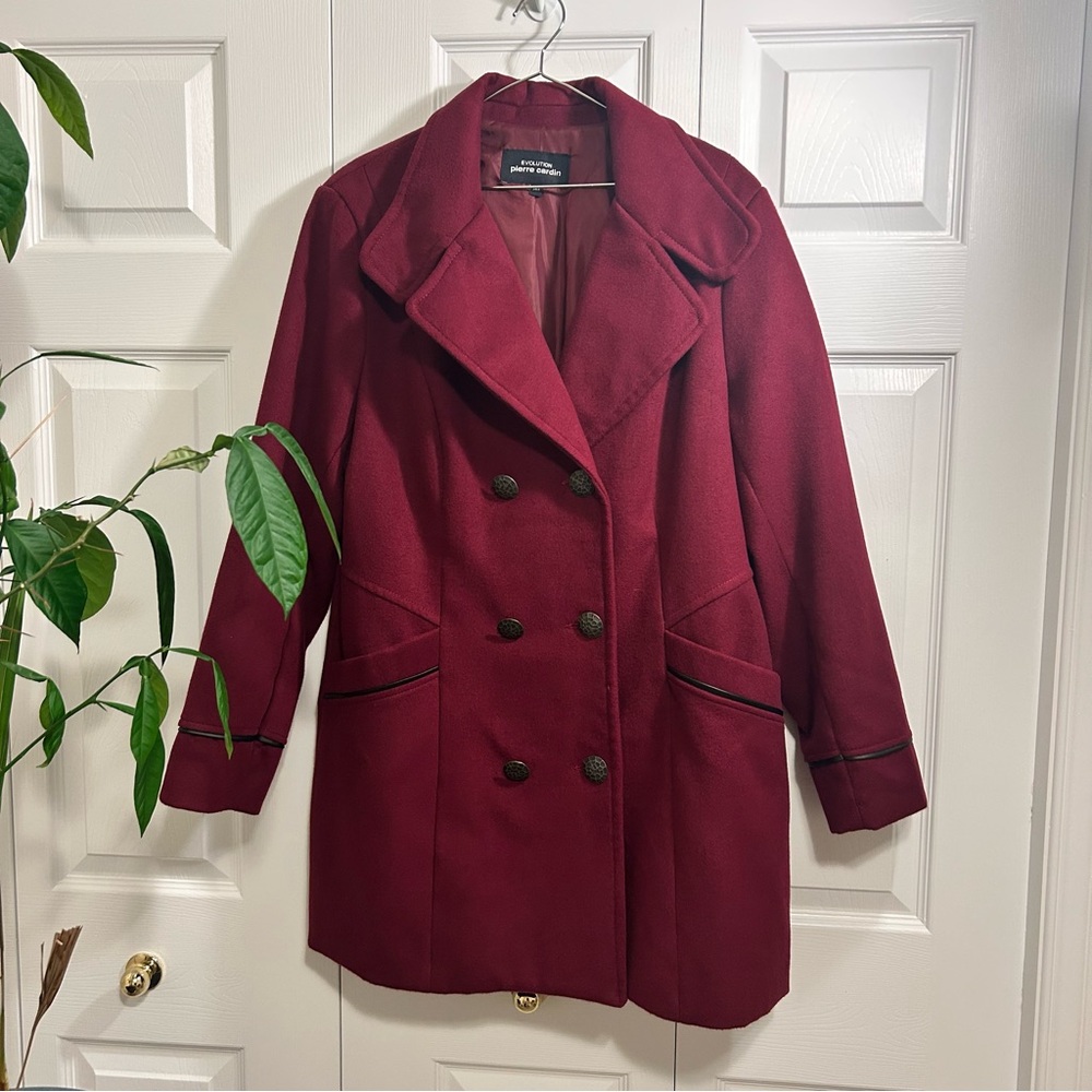 Jones New York Double-Breasted Red Pea Coat